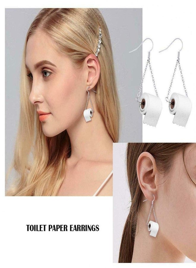 Meimimix Funny Roll Toilet Paper Silver Earrings Drop Dangle Ear Hook for Women Jewelry Creative Statement - Image 4